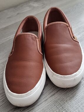 Keds Brown Slip-On Leather-Look Loafers with White Sole Size 7